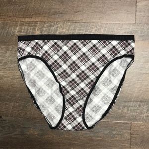 Victoria’s Secret Cotton Hi-Leg Brief Panty size medium pink & black plaid NWT